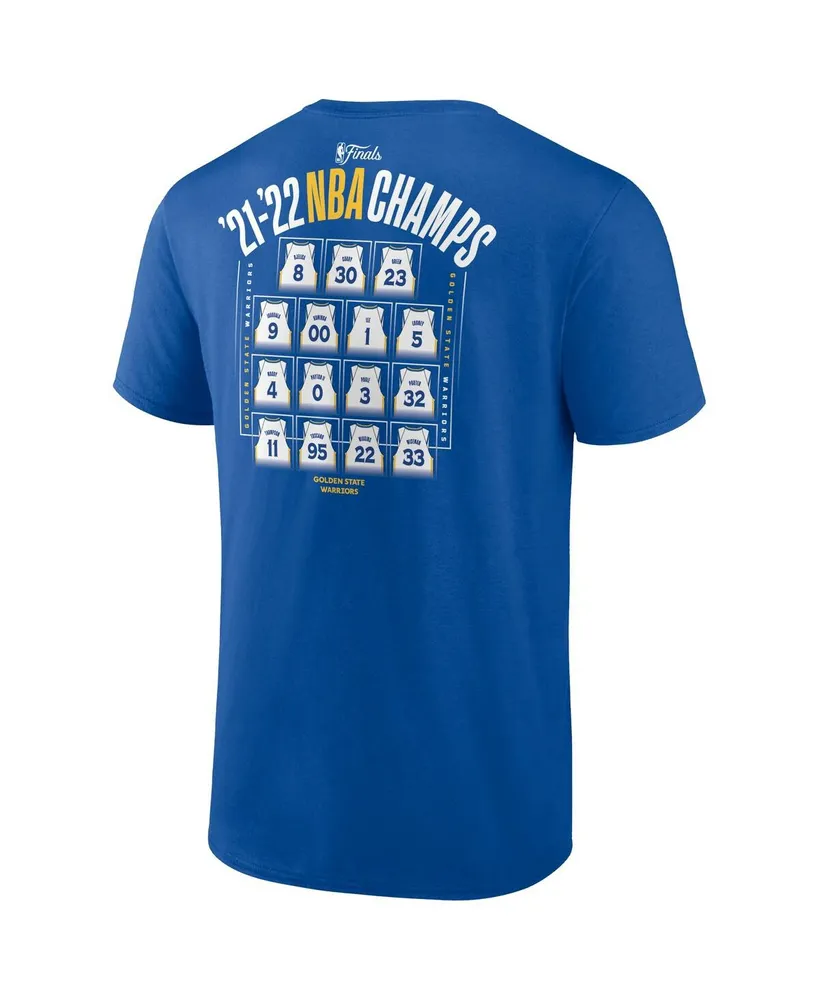Men's Fanatics Royal Golden State Warriors 2022 Nba Finals Champions Final Buzzer Jersey Roster T-shirt