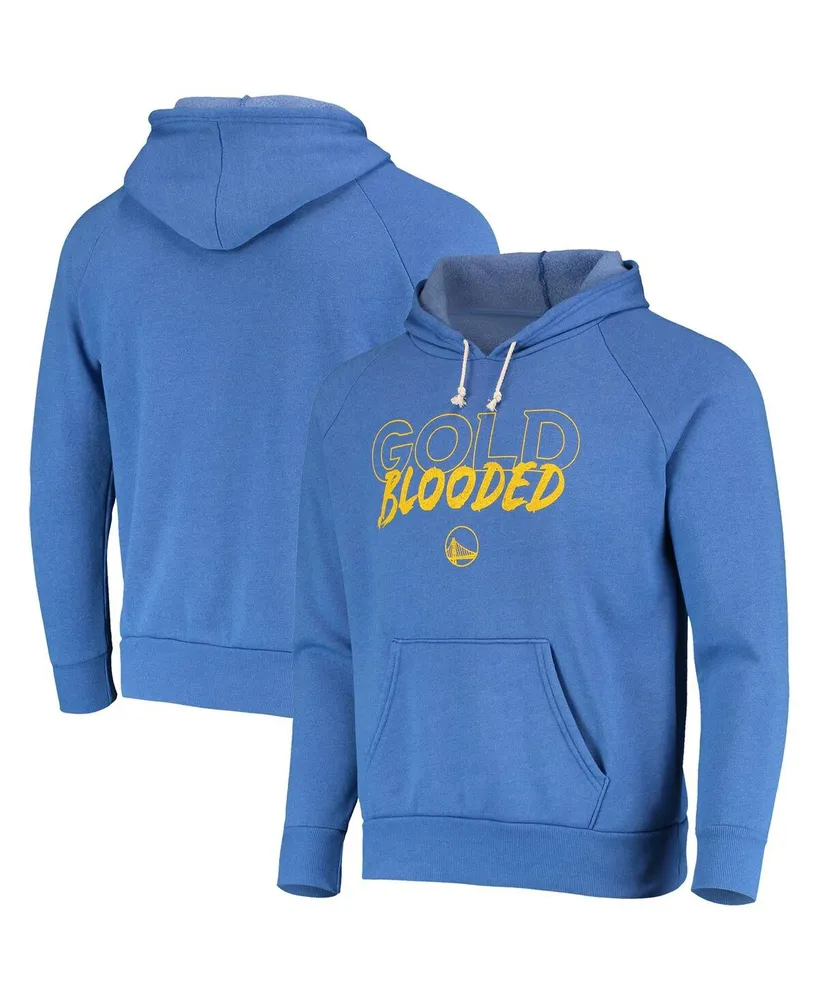 Men's Majestic Threads Heathered Royal Golden State Warriors Mantra Tri-Blend V-Neck Raglan Pullover Hoodie