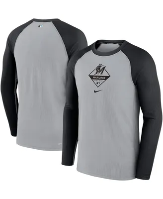 Men's Nike Gray and Black Miami Marlins Game Authentic Collection Performance Raglan Long Sleeve T-shirt