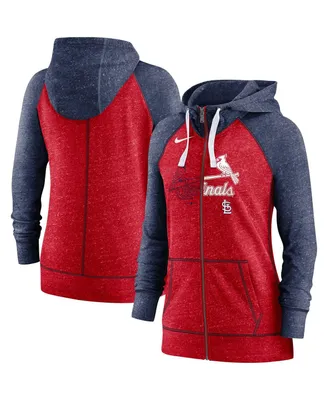 Women's Nike Heathered Red and Heathered Navy St. Louis Cardinals Split Wordmark Gym Vintage Raglan Slub Full-Zip Hoodie