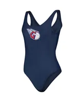 Women's G-iii 4Her by Carl Banks Navy Cleveland Guardians Making Waves One-Piece Swimsuit