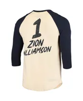 Men's Fanatics Zion Williamson Cream, Navy New Orleans Pelicans Raglan 3, 4 Sleeve T-shirt