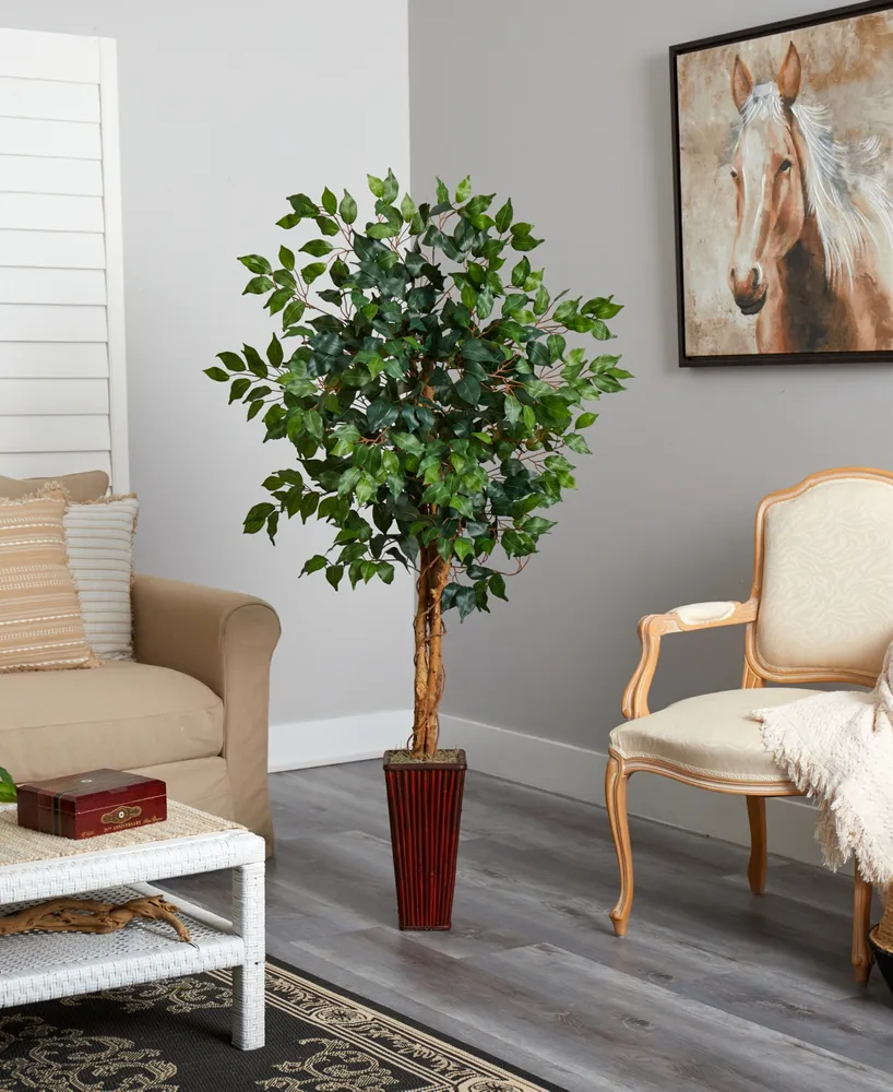 Nearly Natural 5.5' Ficus Artificial Tree in Bamboo Planter