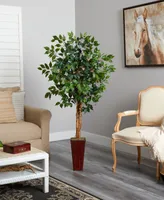 Nearly Natural 5.5' Ficus Artificial Tree in Bamboo Planter