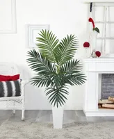Nearly Natural 4.5' Kentia Palm Artificial Tree in White Tower Planter