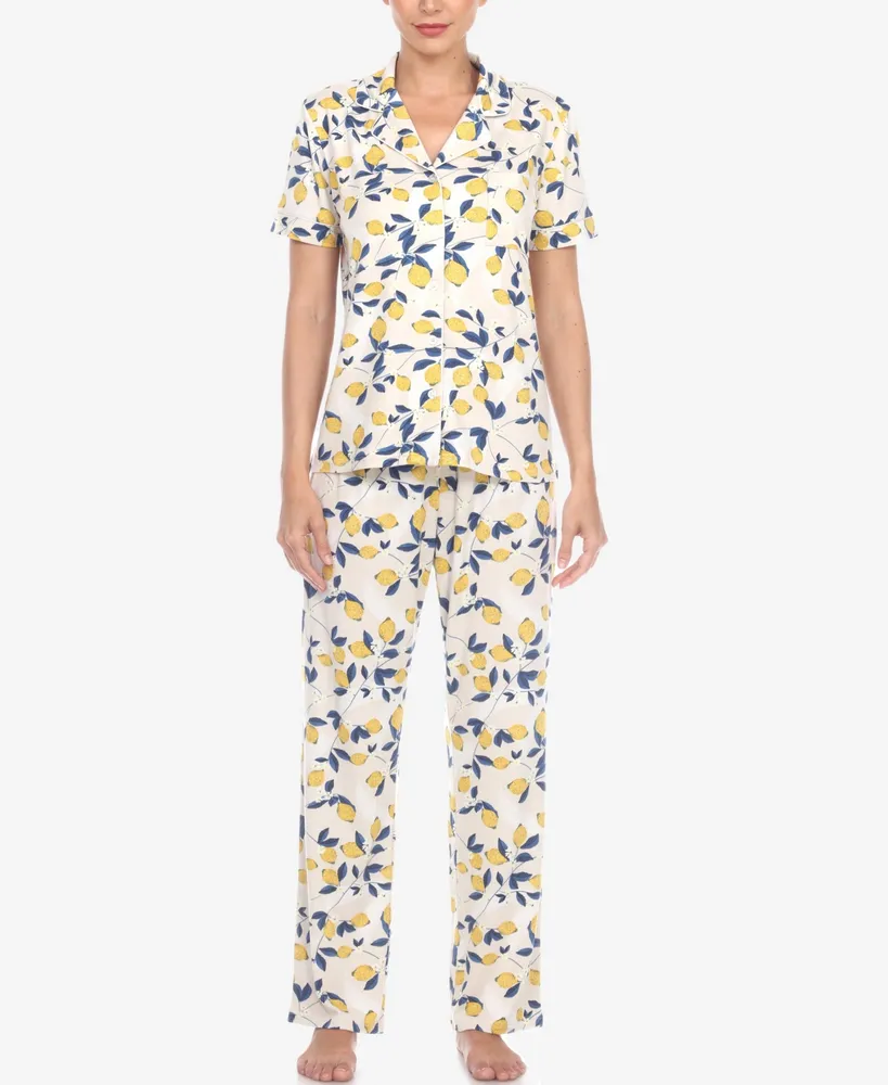 Blue Exotic Flower Print Ladies Pyjamas