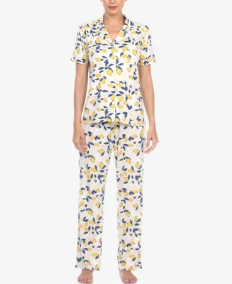 White Mark Women's 2 Piece Tropical Print Pajama Set