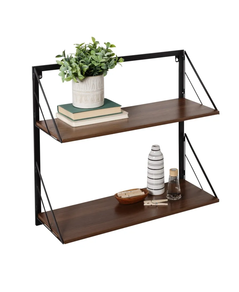 Multipurpose 2 Tier Floating Wall Shelf with Shelves and Bracket