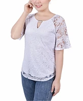 Petite Short Bell Sleeve Lace Blouse