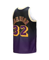 Men's Mitchell & Ness Magic Johnson Purple and Black Los Angeles Lakers 1984/85 Hardwood Classics Fadeaway Swingman Player Jersey