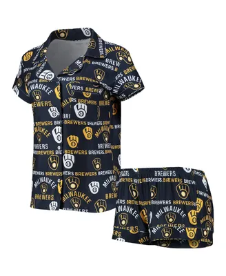 Women's Concepts Sport Navy Milwaukee Brewers Flagship Allover Print Top and Shorts Sleep Set