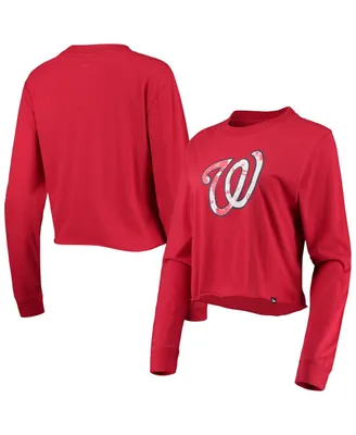 Women's New Era Red Washington Nationals Baby Jersey Cropped Long Sleeve T-shirt