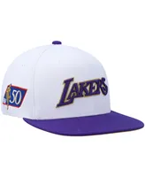 Men's Mitchell & Ness White and Purple Los Angeles Lakers Hardwood Classics 50th Anniversary Snapback Hat