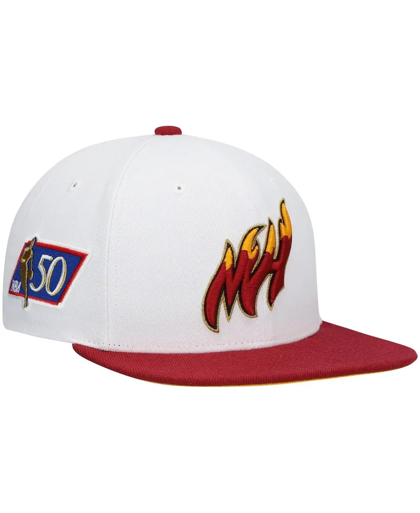 Men's Mitchell & Ness White and Red Miami Heat Hardwood Classics 50th Anniversary Snapback Hat