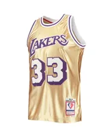 Men's Mitchell & Ness Kareem Abdul-Jabbar Gold Los Angeles Lakers 75th Anniversary 1983-84 Hardwood Classics Swingman Jersey