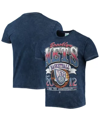 Men's '47 Navy Brooklyn Nets 75Th Anniversary City Edition Mineral Wash Vintage-Look Tubular T-shirt