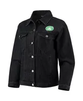 Women's The Wild Collective Black Boston Celtics Patch Denim Button-Up Jacket