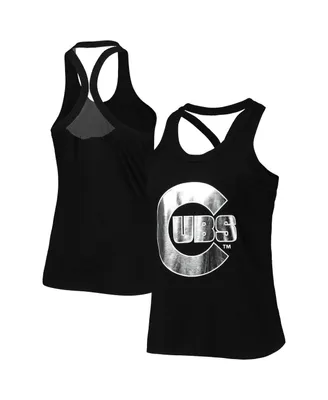 Women's The Wild Collective Black Chicago Cubs Tonal Athleisure Racerback Tank Top