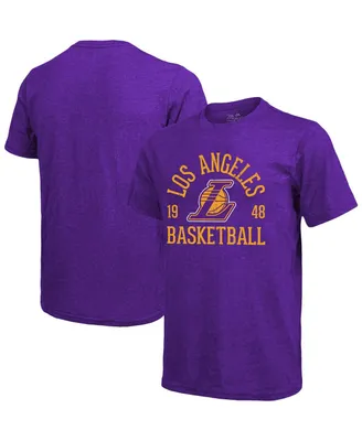 Men's Majestic Threads Heathered Purple Los Angeles Lakers Ball Hog Logo Tri-Blend T-shirt