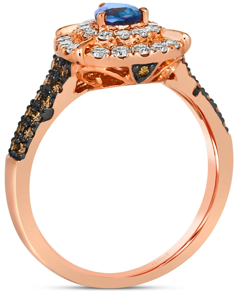 Le Vian Blueberry Sapphire (1/3 ct. t.w.) & Diamond (3/4 ct. t.w.) Teardrop Halo Ring in 14k Rose Gold