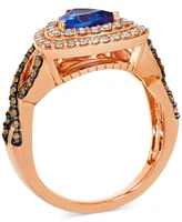 Le Vian Blueberry Tanzanite (1 ct. t.w.) & Diamond (3/4 ct. t.w.) Trillion Double Halo Ring in 14k Rose Gold