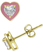 Giani Bernini Cubic Zirconia Pink Enamel Heart Stud Earrings, Created for Macy's