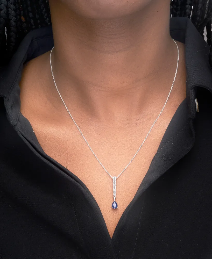 Lab-grown Sapphire (3/4 ct. t.w.) & Diamond Accent 18" Pendant Necklace in Sterling Silver
