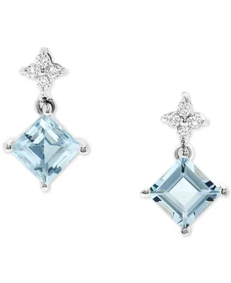 Aquamarine (2-1/3 ct. t.w.) & Diamond (1/6 ct. t.w.) Drop Earrings in 14k White Gold