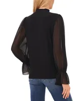 CeCe Women's Mix-Media Mock-Neck Knit Top