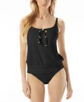 Michael Michael Kors Womens Lace Up Blouson Tankini Top Bikini Bottoms