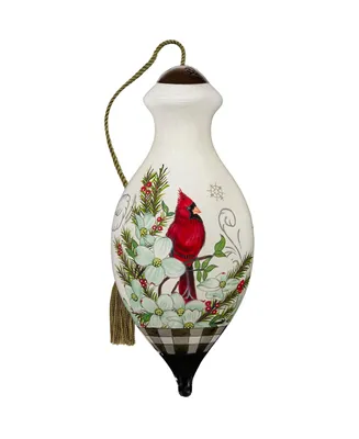 Ne'Qwa Art 7221128 Regal Winter Cardinal Hand-Painted Blown Glass Ornament