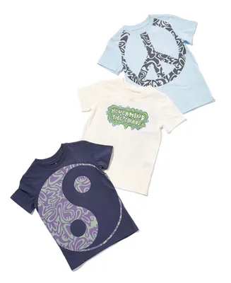 Toddler Boys Short Sleeve Print T-shirt, Pack of 3 - Frosty Blue, Vintage