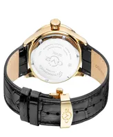 Gevril Men's Giromondo Swiss Quartz Black Genuine Leather Strap Watch 42mm - Gold