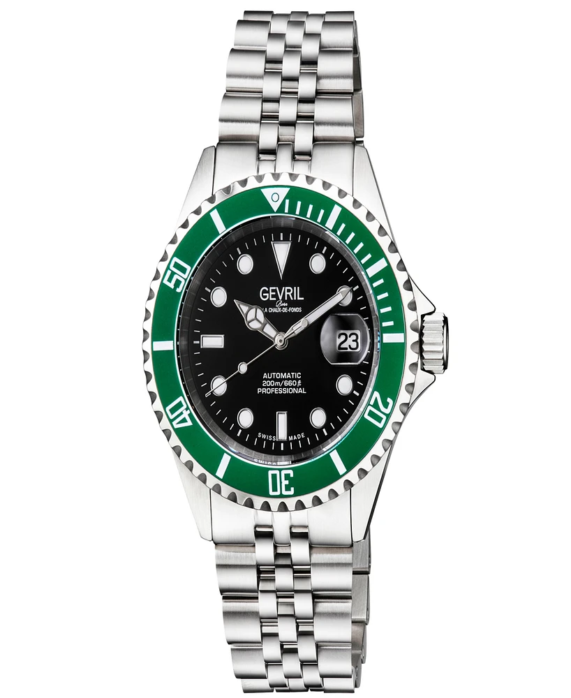 Gevril Men's Wall Street Swiss Automatic Silver-Tone Stainless Steel Bracelet Watch 43mm