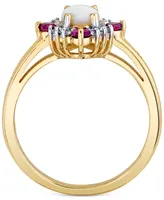 Multi-Gemstone (7/8 ct. t.w.) & Diamond (1/10 ct. t.w.) Halo Ring in 10k Gold