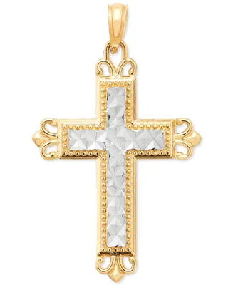 Ornate Two-Tone Cross Pendant in 14k Gold - Two