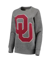 Women's Pressbox Heathered Gray Oklahoma Sooners Big Team Logo Knobi Fleece Tri-Blend Crew Neck Sweatshirt