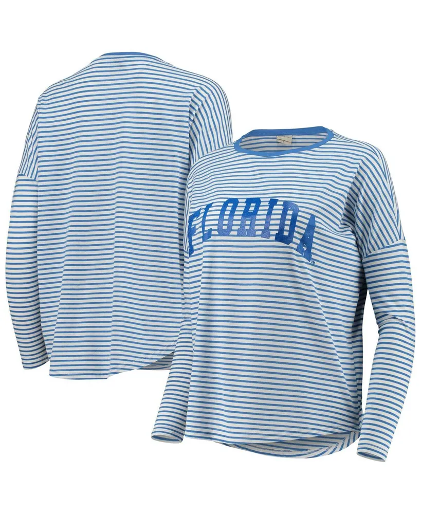 Women's Royal and White Florida Gators Melange Striped Boxy Long Sleeve T-shirt