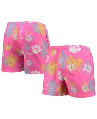 Men's Foco Pink Clemson Tigers Neon Floral Swim Trunks