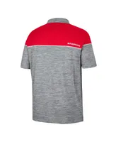 Men's Colosseum Heathered Gray, Red Wisconsin Badgers Birdie Polo Shirt