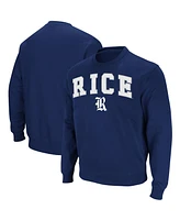 Men's Colosseum Navy Rice Owls Arch and Logo Tackle Twill Pullover Sweatshirt