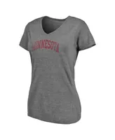 Women's Fanatics Heathered Gray Minnesota Golden Gophers Slab Serif 2-Hit V-Neck Tri-Blend T-shirt