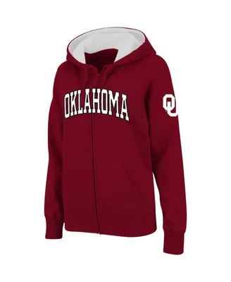 Women's Stadium Athletic Crimson Oklahoma Sooners Arched Name Full-Zip Hoodie