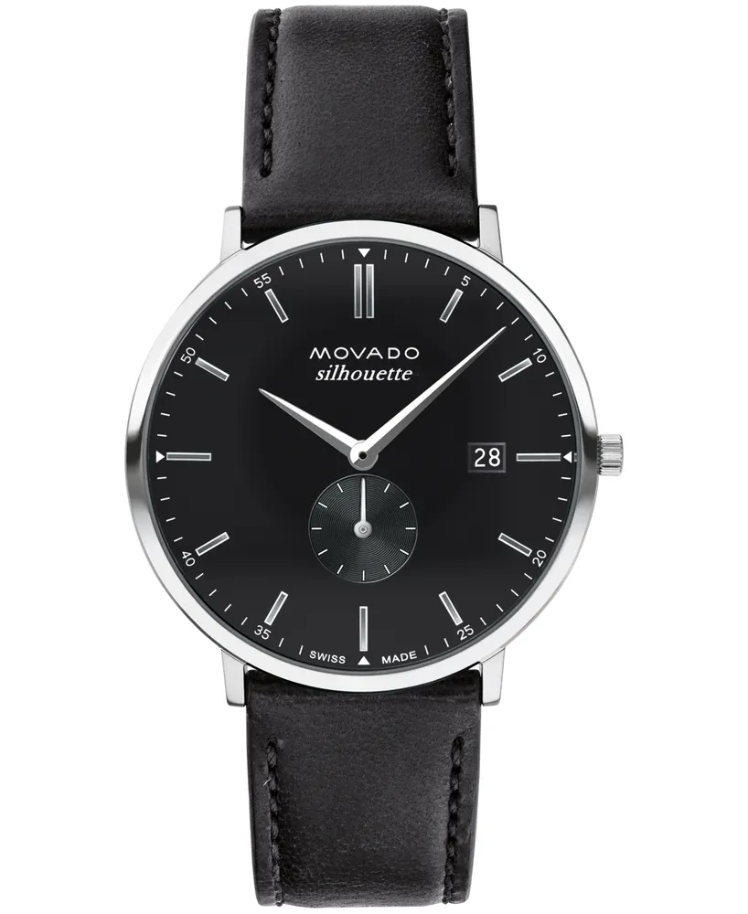 Movado Men's Heritage Black Genuine Leather Strap Watch 40mm