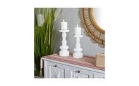 Wood Traditional 2 Piece Turned Style Candle Holder Set