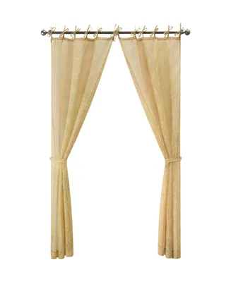 Jessica Simpson Nora Embroidery Sheer Tie Top Window Curtain Panel Pair with Tiebacks