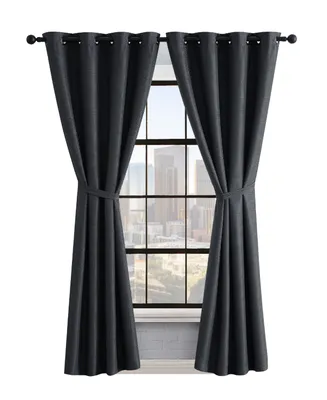 Lucky Brand Ember Thermal Woven Room Darkening Grommet Window Curtain Panel Pair with Tiebacks