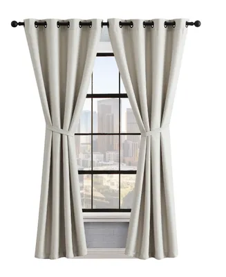 Lucky Brand Ember Thermal Woven Room Darkening Grommet Window Curtain Panel Pair with Tiebacks