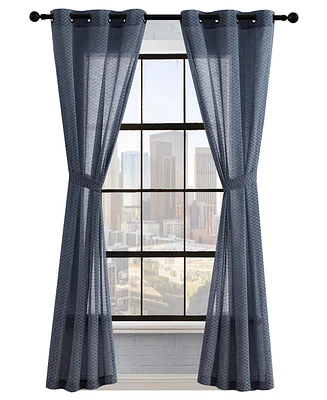 Lucky Brand Larkin Textured Light Filtering Grommet Window Curtain Panel Pair with Tiebacks, 38" x 96"