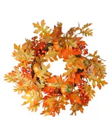 Fall Leaves Pumpkins And Berries Artificial Thanksgiving Wreath Unlit, 22"